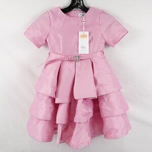 Mama Luma Santa Barba Layered Dress with Belt in Pink Kid's Size 7-8 NWT